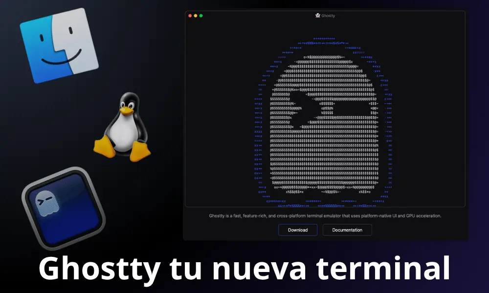 Interfaz moderna del emulador de terminal Ghostty con paneles divididos