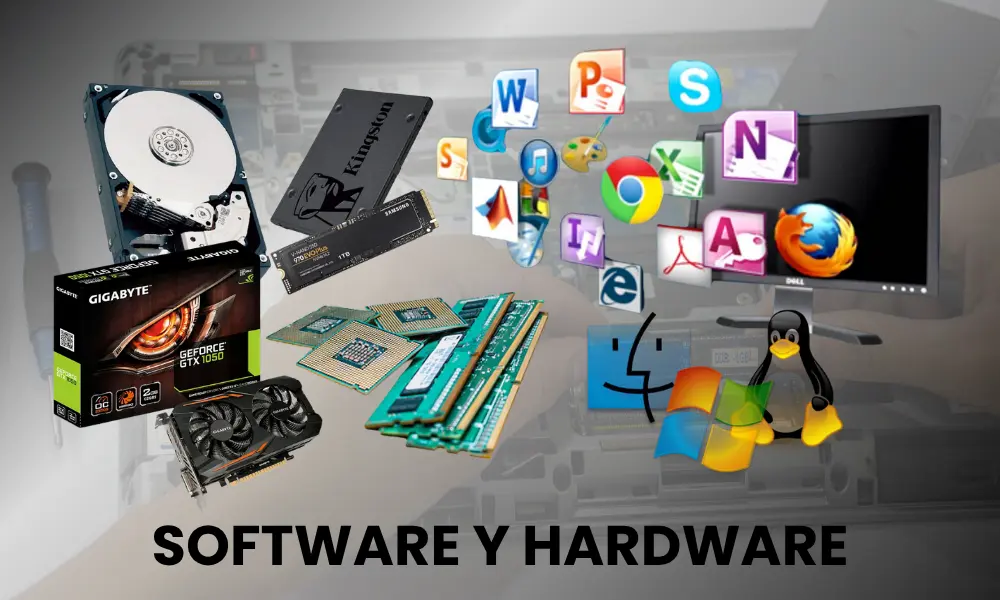 Imagen que muestra gran variedad de servicios, piezas de computador, programas de ofimática y sistemas operativos